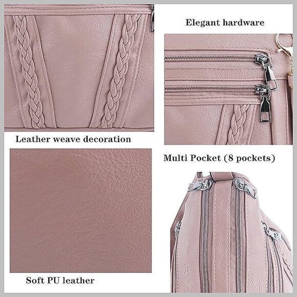 Crossbody Bags For Women Pocketbooks Soft PU Leather Purses Powder Blush - Picture 6 of 6